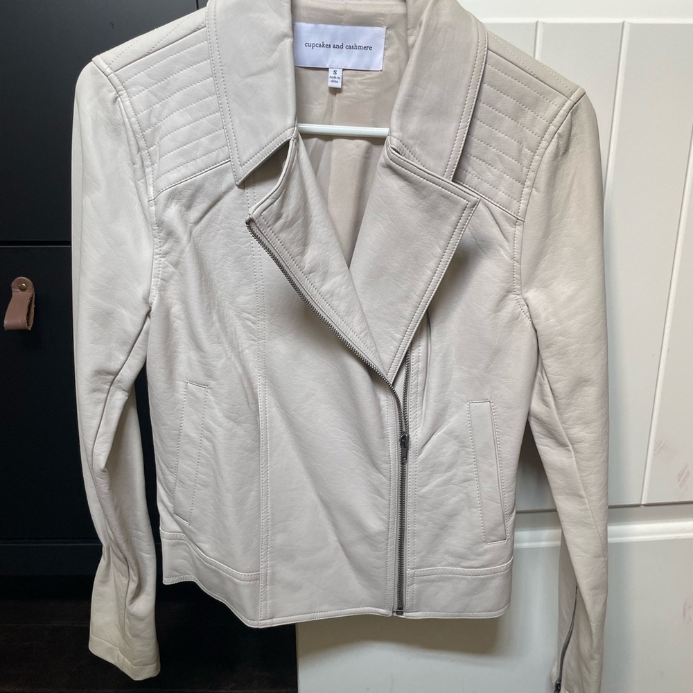 Cupcakes & Cashmere White Leather Moto Jacket